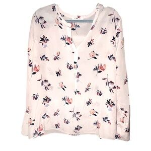 Emerson Rose Silk Top Floral Long Sleeves Size Large Cream Pink Pretty Pullover